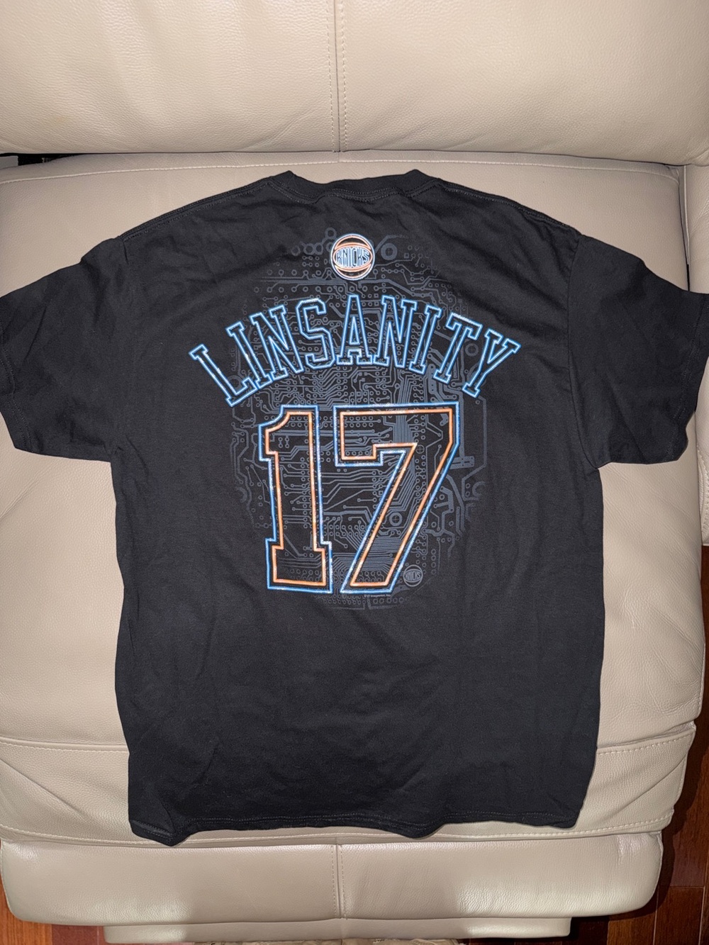 New NBA New York Knicks Linsanity #17 Majestic Black Graphic Tshirt Men L Cotton